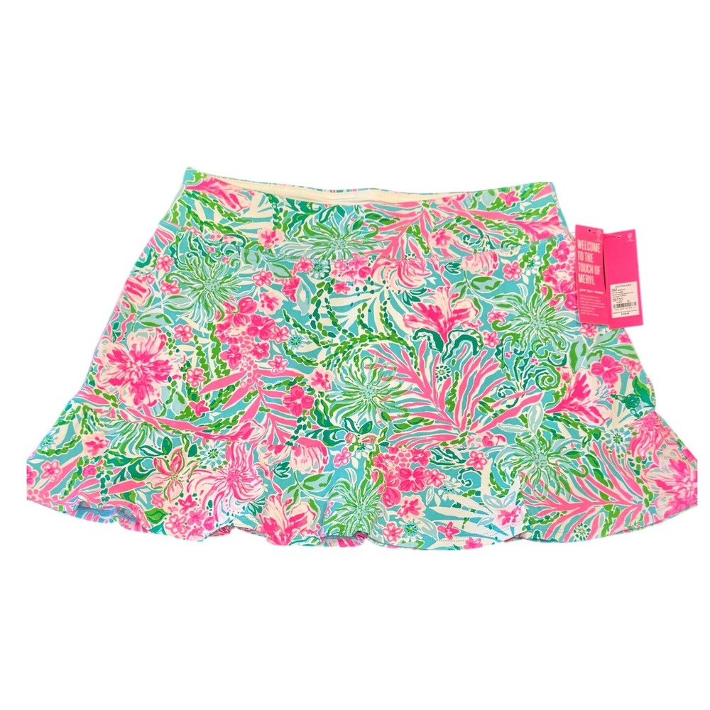 NWT Lilly Pulitzer Zadora High Rise Skort Amalfi Blue Leaf It Wild Floral XL